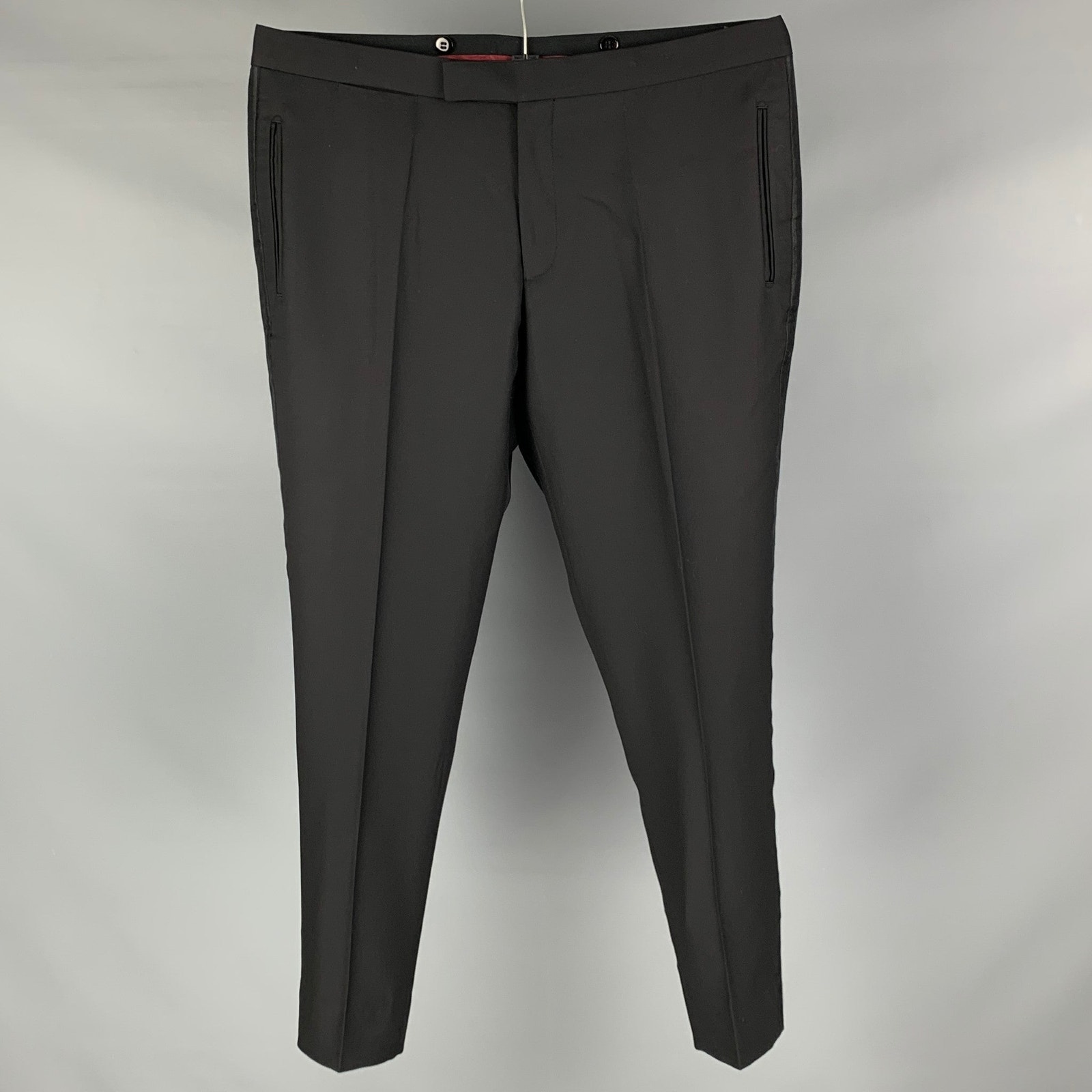 Suitsupply Size 38 Black Wool Tuxedo Dress Pants